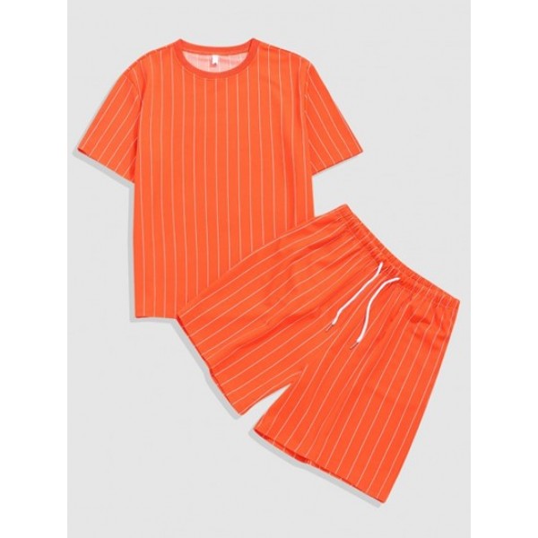 Stripe T-shirt And Shorts Two Piece Set