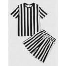Contrast Striped Print T-shirt...
