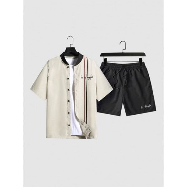 Los Angeles Striped Shirt With Drawstring Shorts Two Piece Set