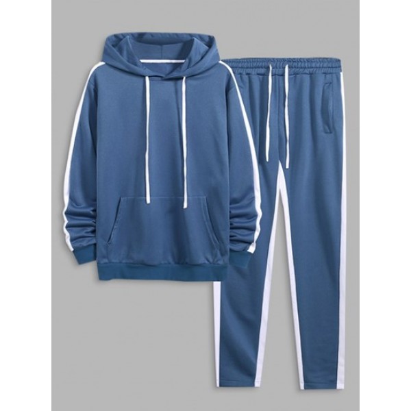 Color Spliced Striped Hoodie And Sweatpants Sports Set