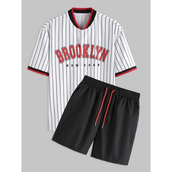 BROOKLYN Striped Pattern Baseball Shirt ...