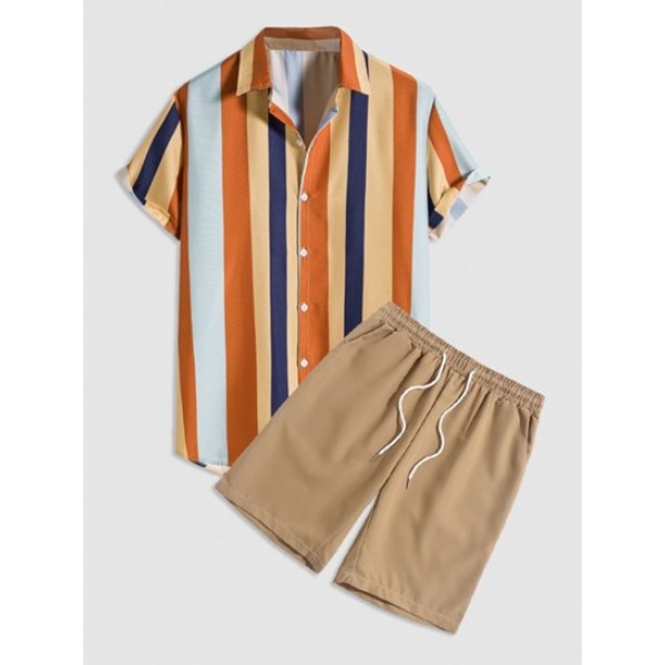 Colorblock Striped Short Sleeves Shirt A...