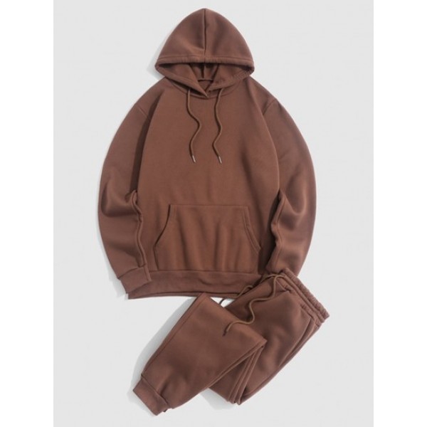 Solid Color Fleece-lined Sweatshirt And ...