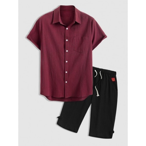 Solid Color Shirt And Cropped Casual Pants Set