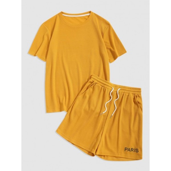 Solid Color T-shirt And Letter Embroidery Shorts Set