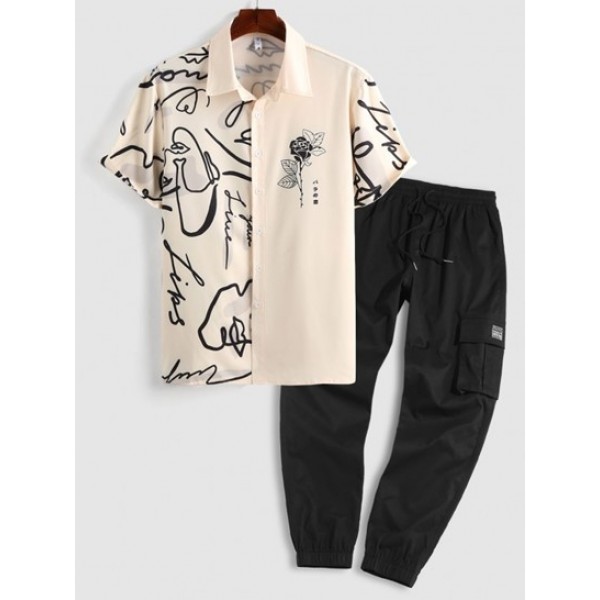 Graffiti Rose Printed Casual Shirt And S...