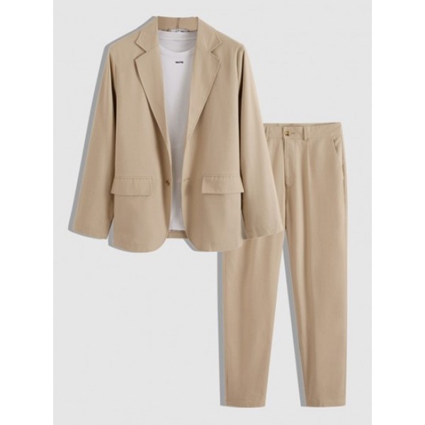 Flap Pocket Casual Blazers With Chino Pants Set