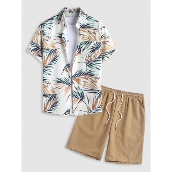 Tropical Leaves Printed Short Sleeves Sh...