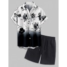 Ombre Rose Print Short Sleeves...