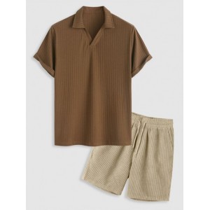 Solid Color V Neck Collared Stretchy Sho...