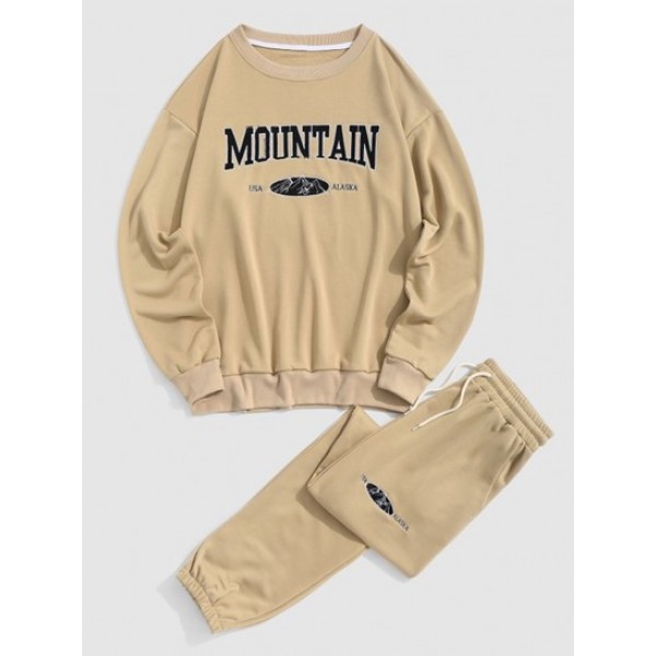 Mountain Letter Graphic Print Sweatshirt And Pants Set