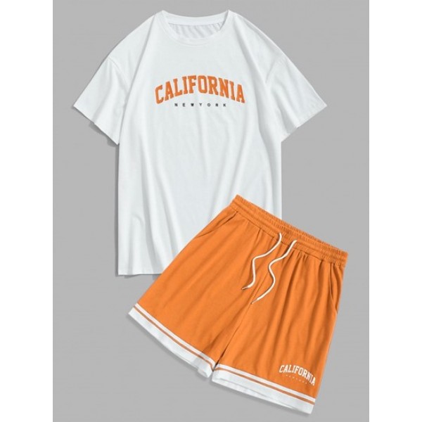 Sports CALIFORNIA Printed Tee And Drawstring Shorts Set