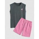 Flamingo Print Tank Top With B...