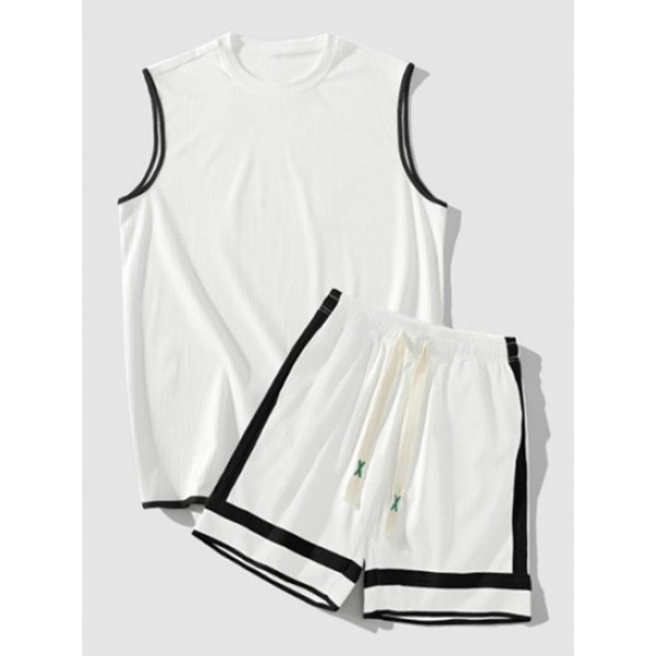 Color Spliced Tank Top And Shorts Athletic Set