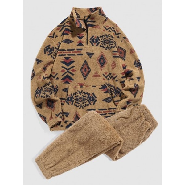 Faux Sherpa Ethnic Tribal Print Quarter ...