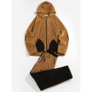 Color Block Fluffy Hooded Jack...