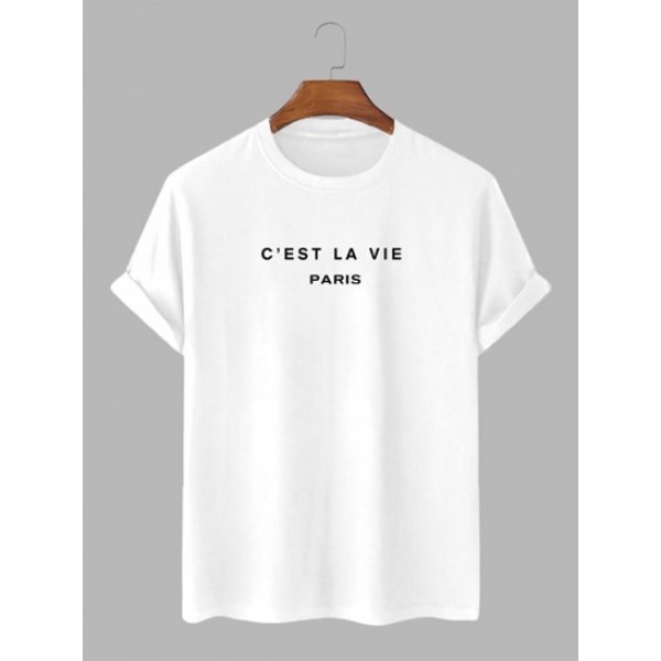 3Pcs C'EST LA VIE Letter Printed T-shirt And Corduroy Shirt And Wide Leg Pants Set