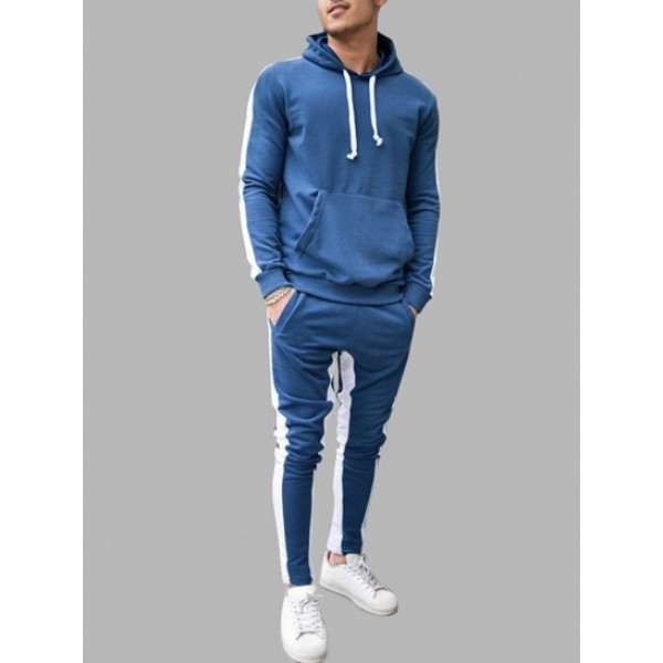 Color Spliced Striped Hoodie And Sweatpants Sports Set