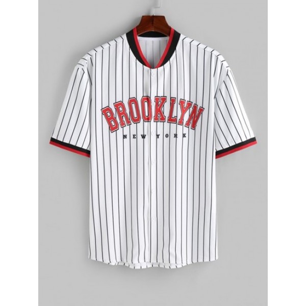 BROOKLYN Striped Pattern Baseball Shirt And Drawstring Shorts Set