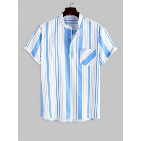 Vertical Striped Cotton Short Sleeves Shirt And Shorts Set