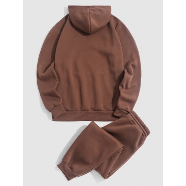 Solid Color Fleece-lined Sweatshirt And Sweatpants Set