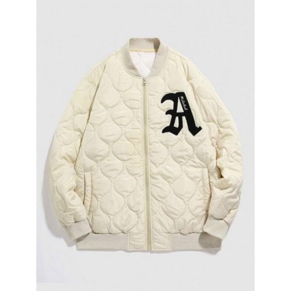 Letter Embroidery Zipper Fly Quilted Baseball Jacket And Beam Feet Pants Set