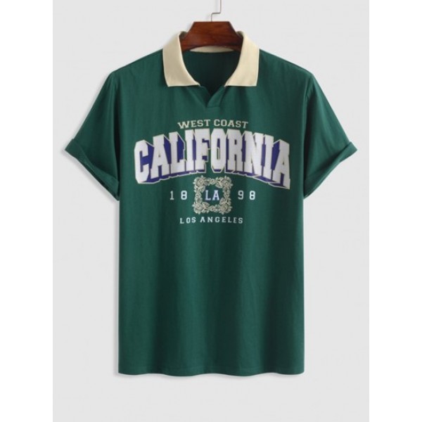 Polo Collar CALIFORNIA Graphic T Shirt And Sweat Shorts Set