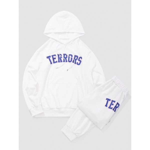 Letters TERRORS Print Hoodie And Sports Pants Set