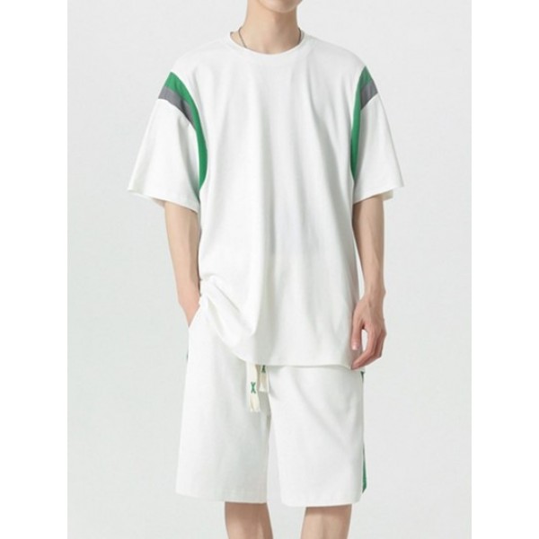 Colorblock Textured Short Sleeves T-shirt And Shorts Athletic Set