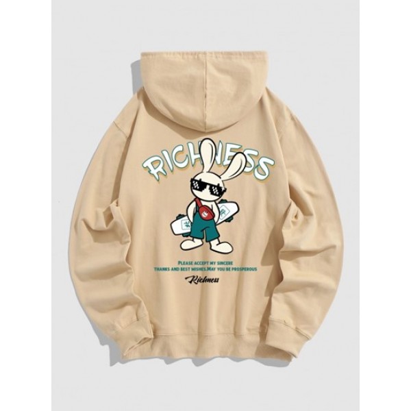 Letter RICHNESS Rabbit Graphic Printed Hoodie And Drawstring Sports Pants Set Outfit