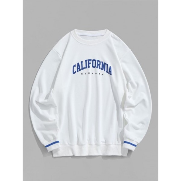 Letter CALIFORNIA Printed Pullover Sweatshirt And Drawstring Jogger Pants Sport Set Outfit