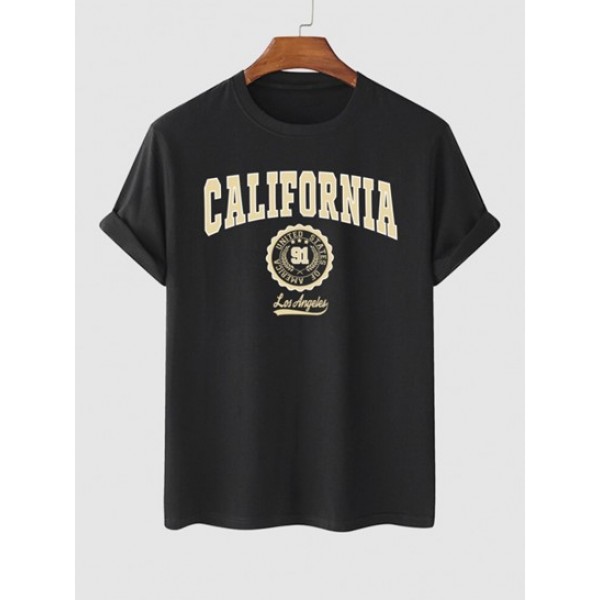 Letter CALIFORNIA Badge Graphic Printed Short Sleeve T-shirt And Shorts Set