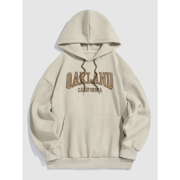 OAKLAND Embroidered Fleece-lined Hoodie With Pocket Techwear Cargo Pants Set