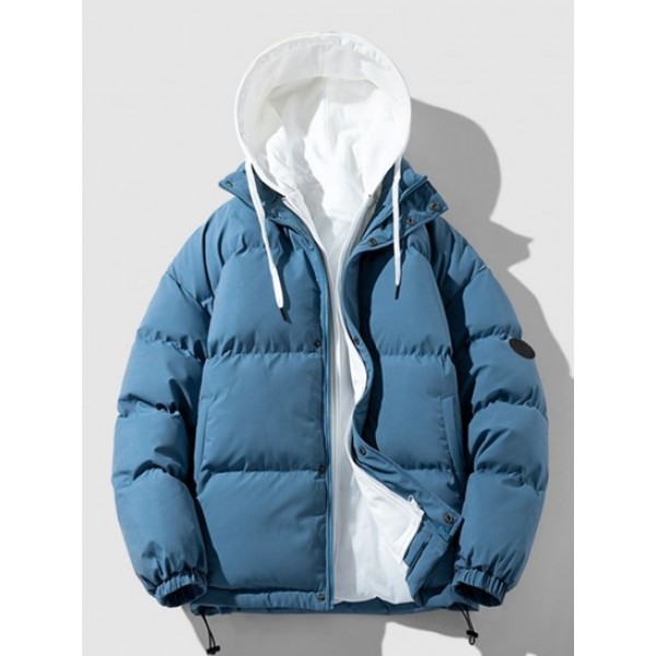 Colorblock Puffer Padded Coat And Fluffy Polar Fleece NEW YORK Embroidery Half Zip Sweatshirt Set