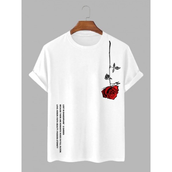 2Pcs Letter Rose Graphic Printed Short Sleeves T-shirts