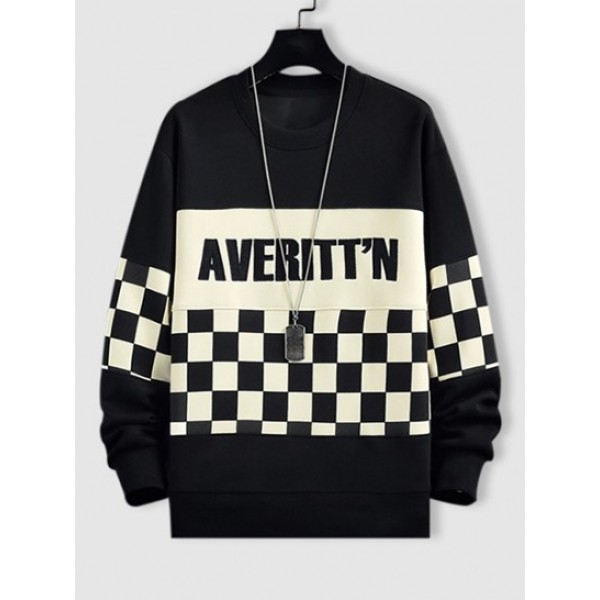 Letter Checkerboard Pattern Pullover Sweatshirt And Techwear Cargo Pants Set