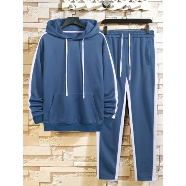 Color Spliced Striped Hoodie And Sweatpants Sports Set