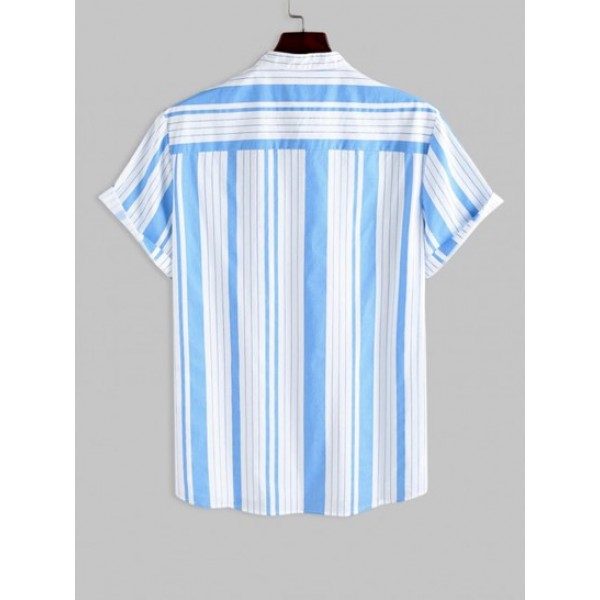 Vertical Striped Cotton Short Sleeves Shirt And Shorts Set