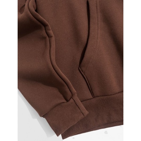 Solid Color Fleece-lined Sweatshirt And Sweatpants Set