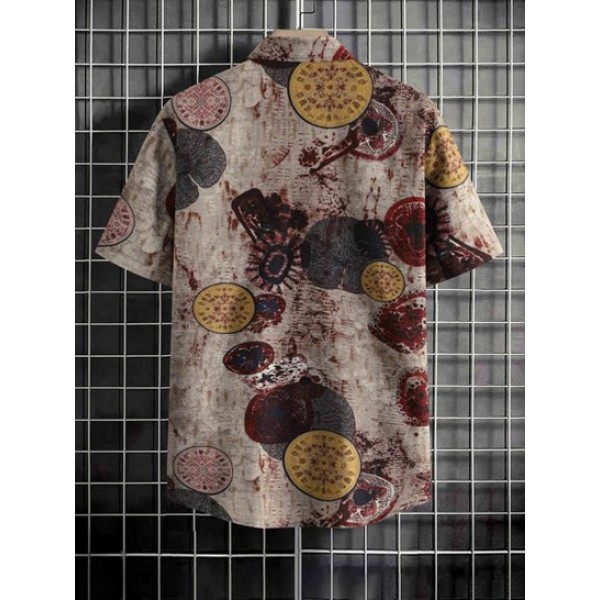 Vintage Floral Print Short Sleeves Shirt With Plain Corduroy Shorts