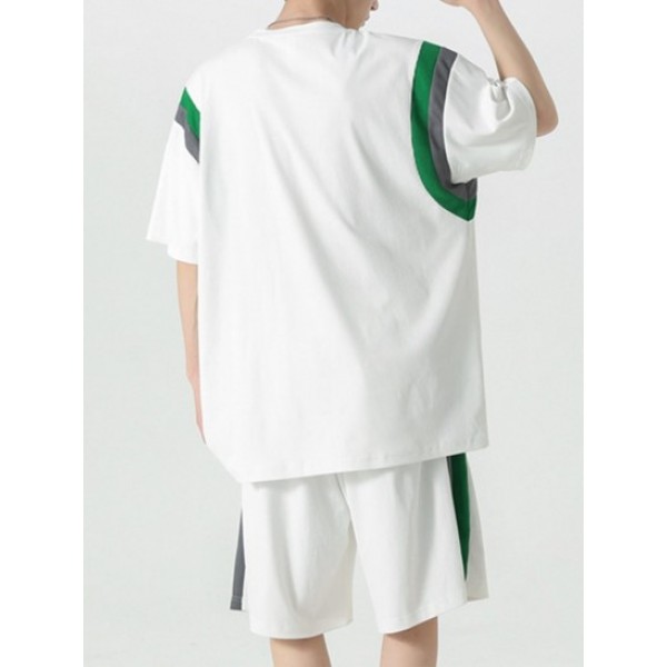 Colorblock Textured Short Sleeves T-shirt And Shorts Athletic Set