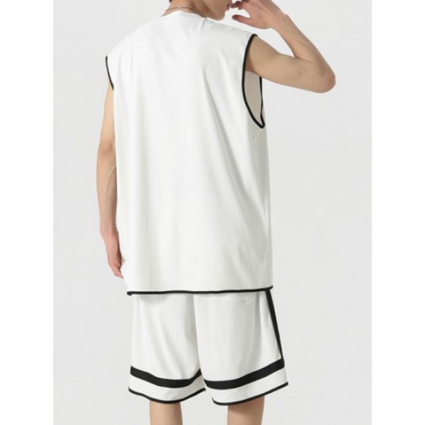 Color Spliced Tank Top And Shorts Athletic Set