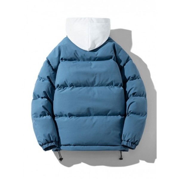 Colorblock Puffer Padded Coat And Fluffy Polar Fleece NEW YORK Embroidery Half Zip Sweatshirt Set