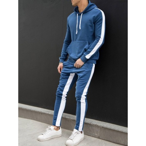 Color Spliced Striped Hoodie And Sweatpants Sports Set