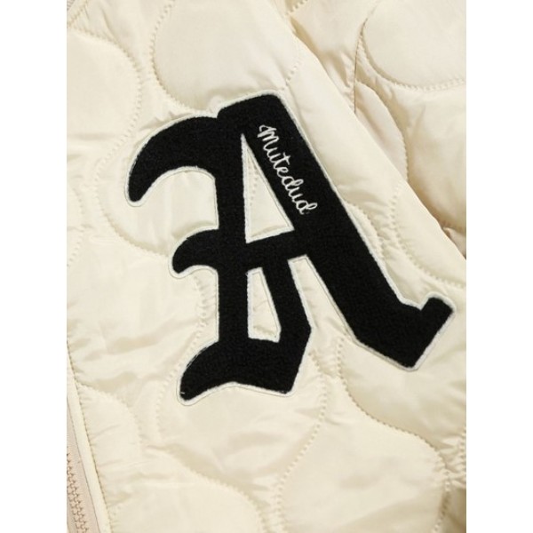 Letter Embroidery Zipper Fly Quilted Baseball Jacket And Beam Feet Pants Set