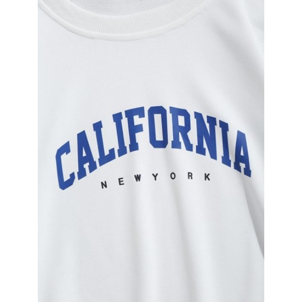 Letter CALIFORNIA Printed Pullover Sweatshirt And Drawstring Jogger Pants Sport Set Outfit