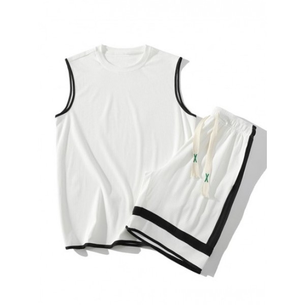 Color Spliced Tank Top And Shorts Athletic Set