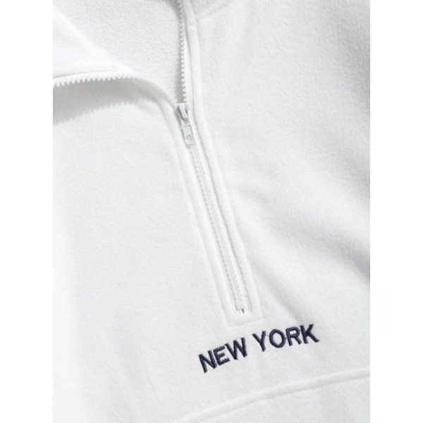 Polar Fleece NEW YORK Embroidery Colorblock Half Zip Sweatshirt And Jogger Cargo Pants Set