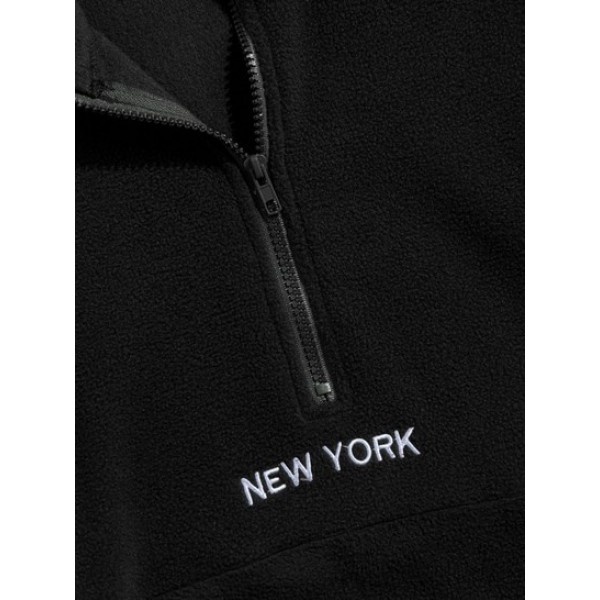 Fluffy Polar Fleece NEW YORK Embroidery Colorblock Half Zip Sweatshirt And Pockets Cargo Jogger Techwear Pants Set