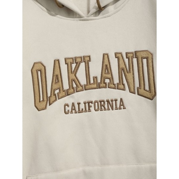 OAKLAND Embroidered Fleece-lined Hoodie With Pocket Techwear Cargo Pants Set